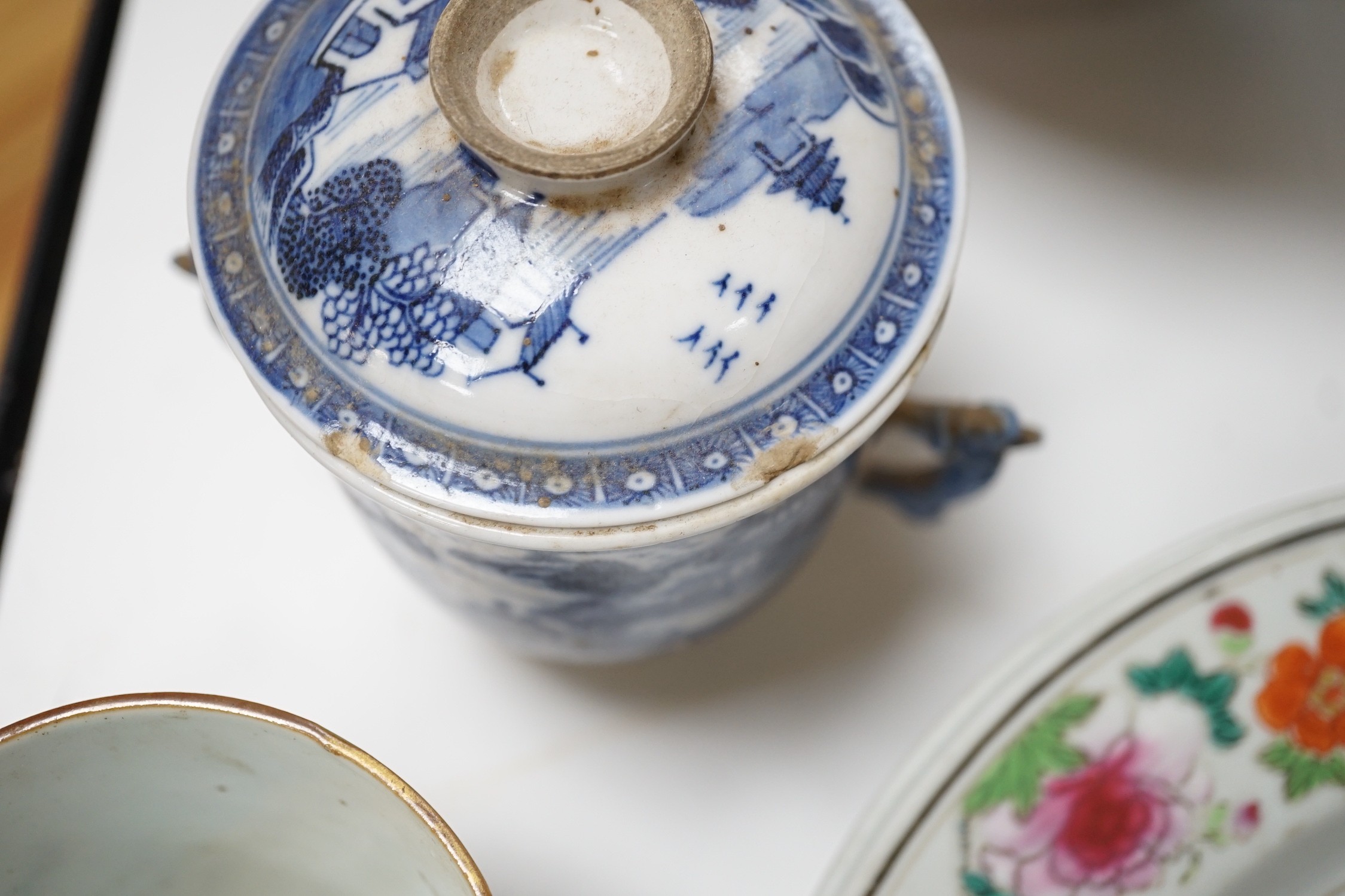 A group of 18th century Chinese export vases, bowls, cups, plates etc. vases 20cms high (20)